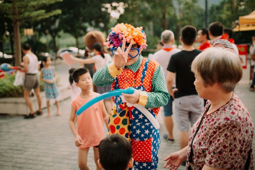 A clown performer at an event